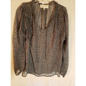 Women's Guest Editor Gray Floral Long Sleeve Semi Sheer Blouse Size S
